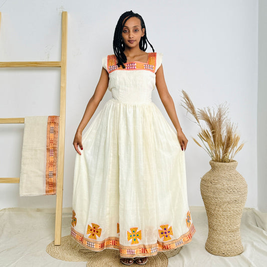 Elegant Light-Colored Habesha Dress 