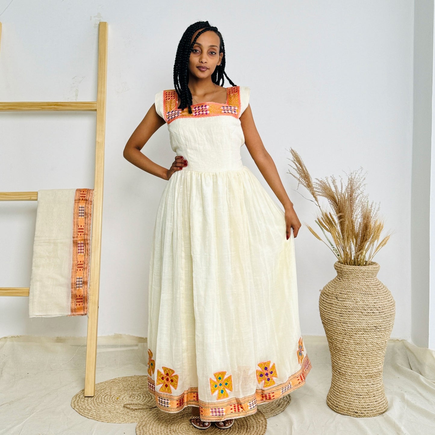 Light-Colored Habesha Dress for Special Occasions Hab22