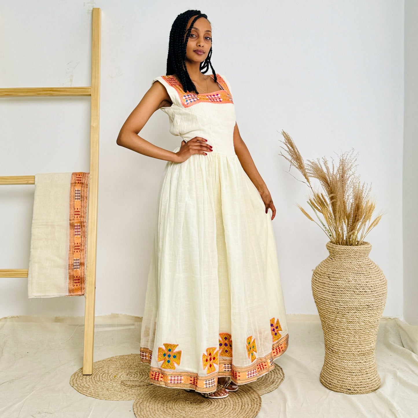 Light-Colored Habesha Dress for Special Occasions Hab22