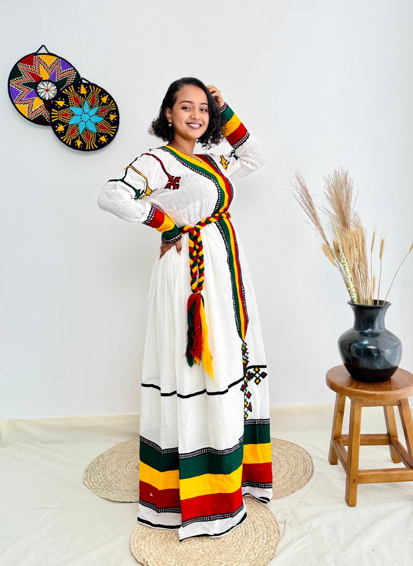 Ethiopian Flag-Inspired Cultural Habesha Dress Hab05