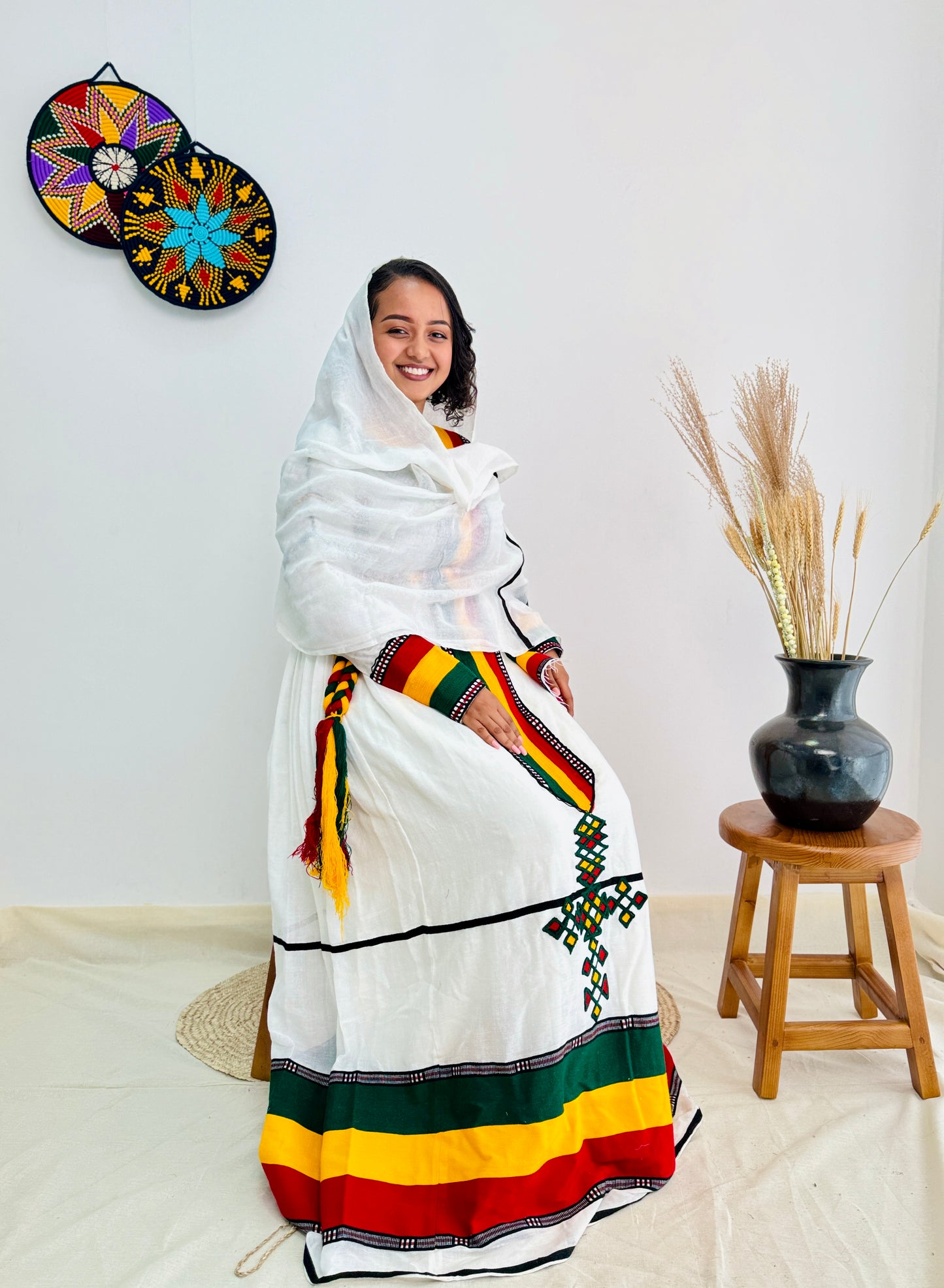 Ethiopian Flag-Inspired Cultural Habesha Dress Hab05