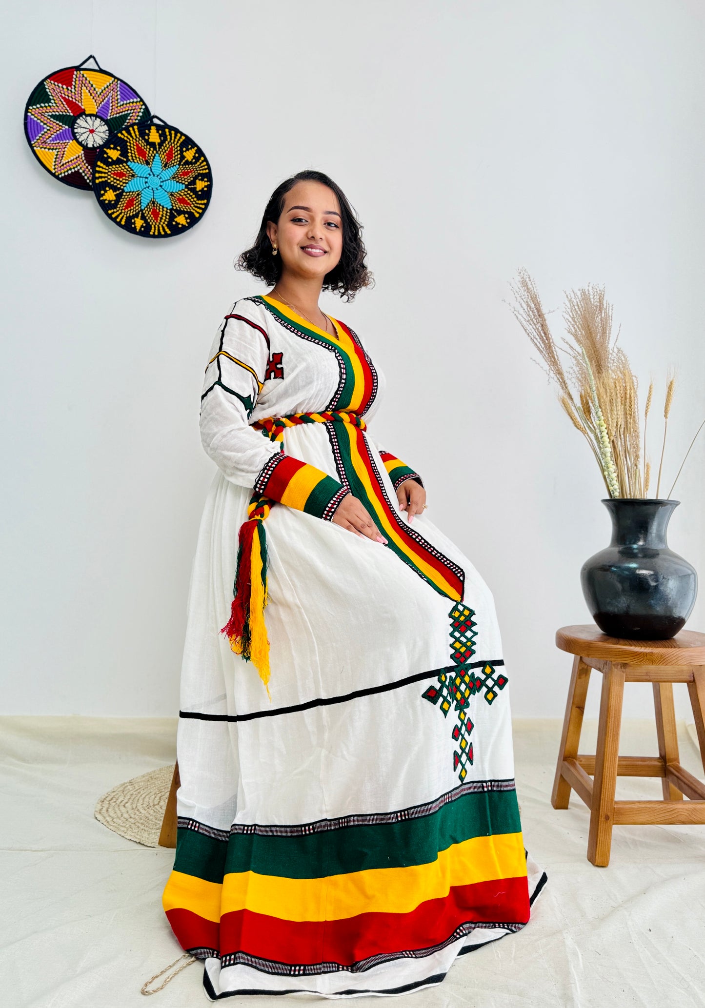 Ethiopian Flag-Inspired Cultural Habesha Dress Hab05