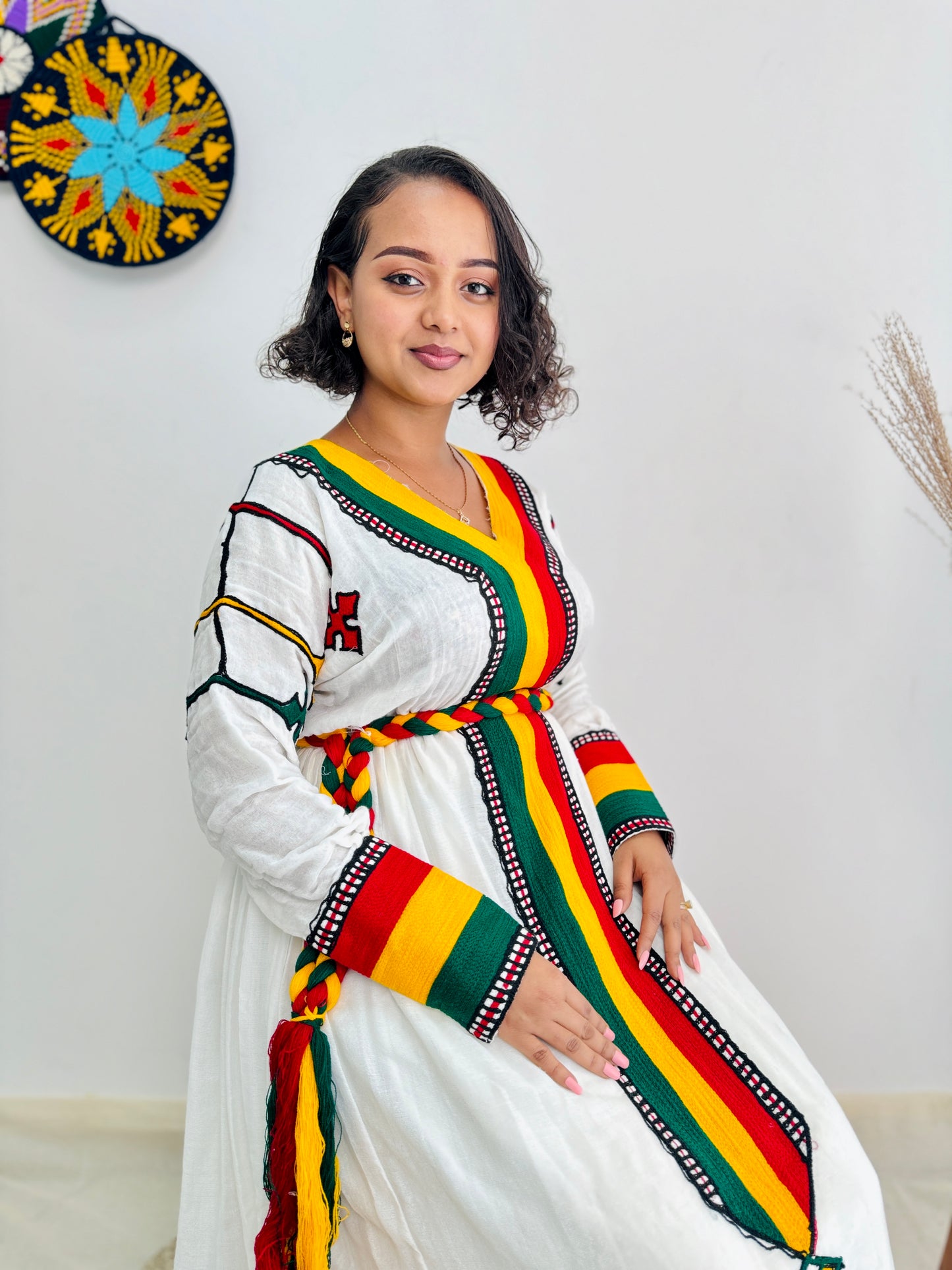 Ethiopian Flag-Inspired Cultural Habesha Dress Hab05