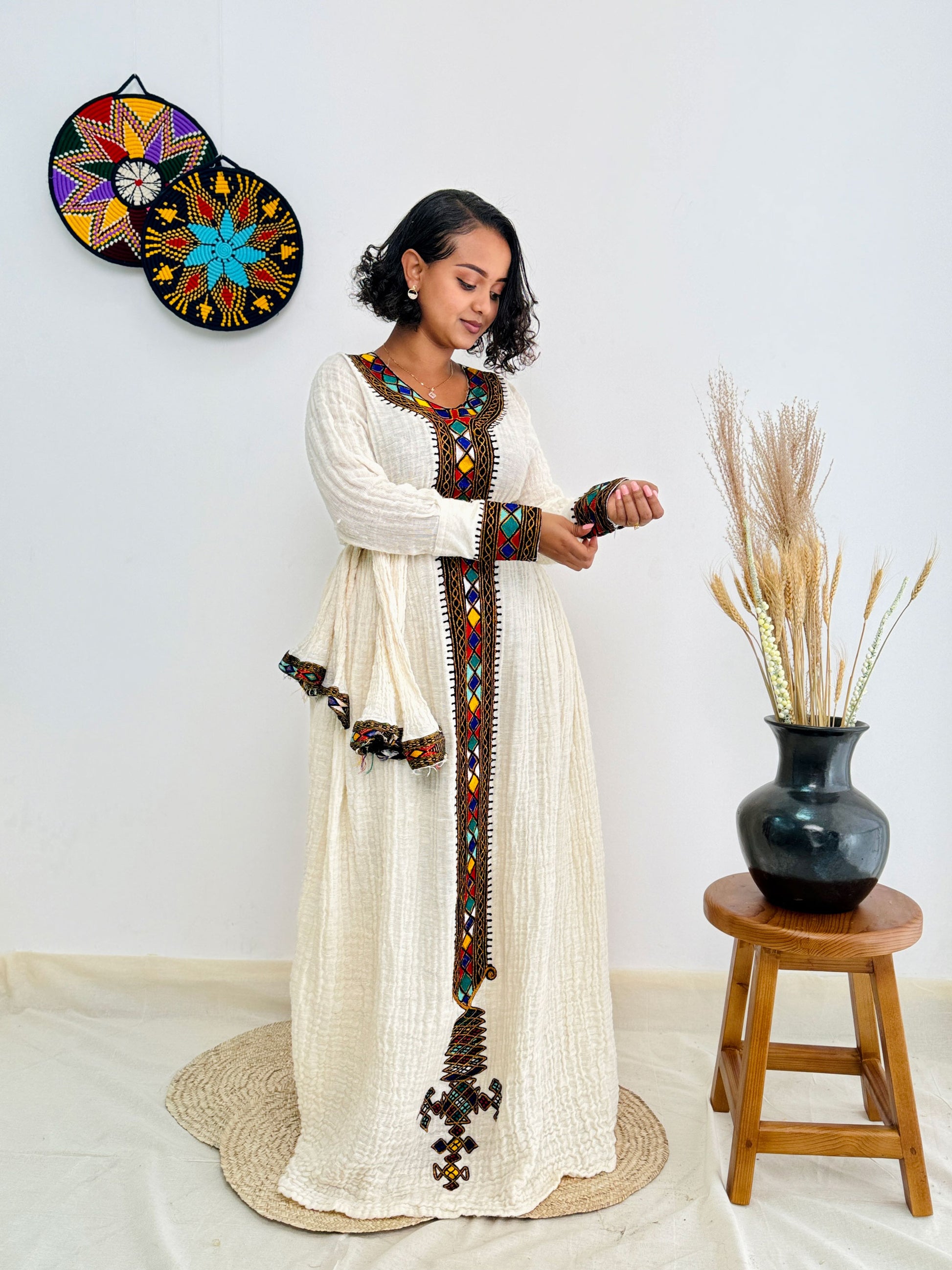 Habesha Dress Coloful Embroidered Full-Sleeve Design Special Occasion Wear