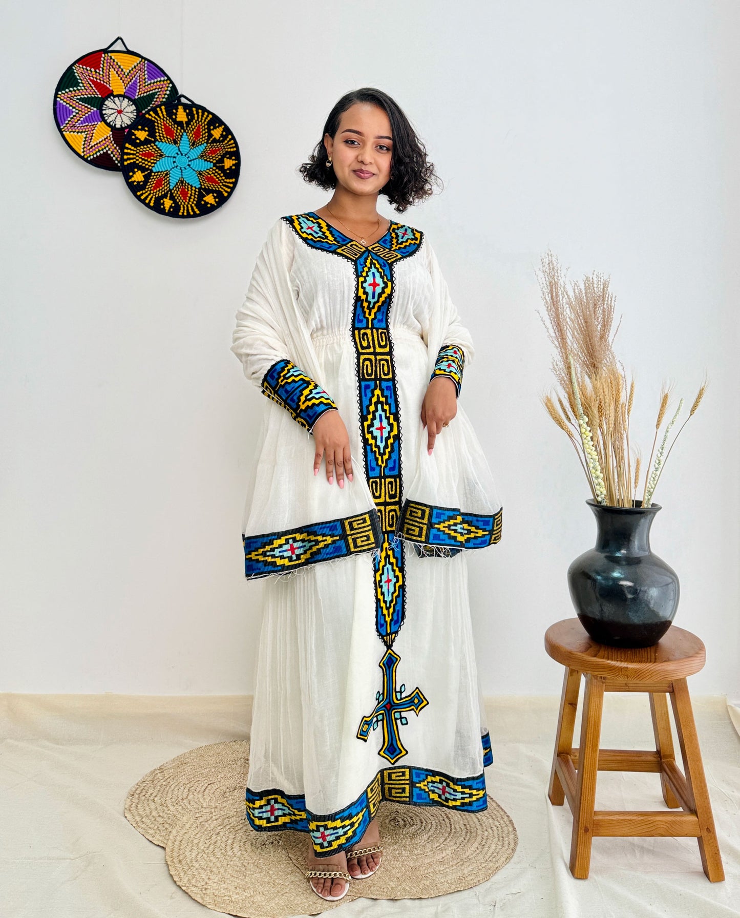 Blue Design Ethiopian Dress Vibrant Color Habesha Dress Hab26