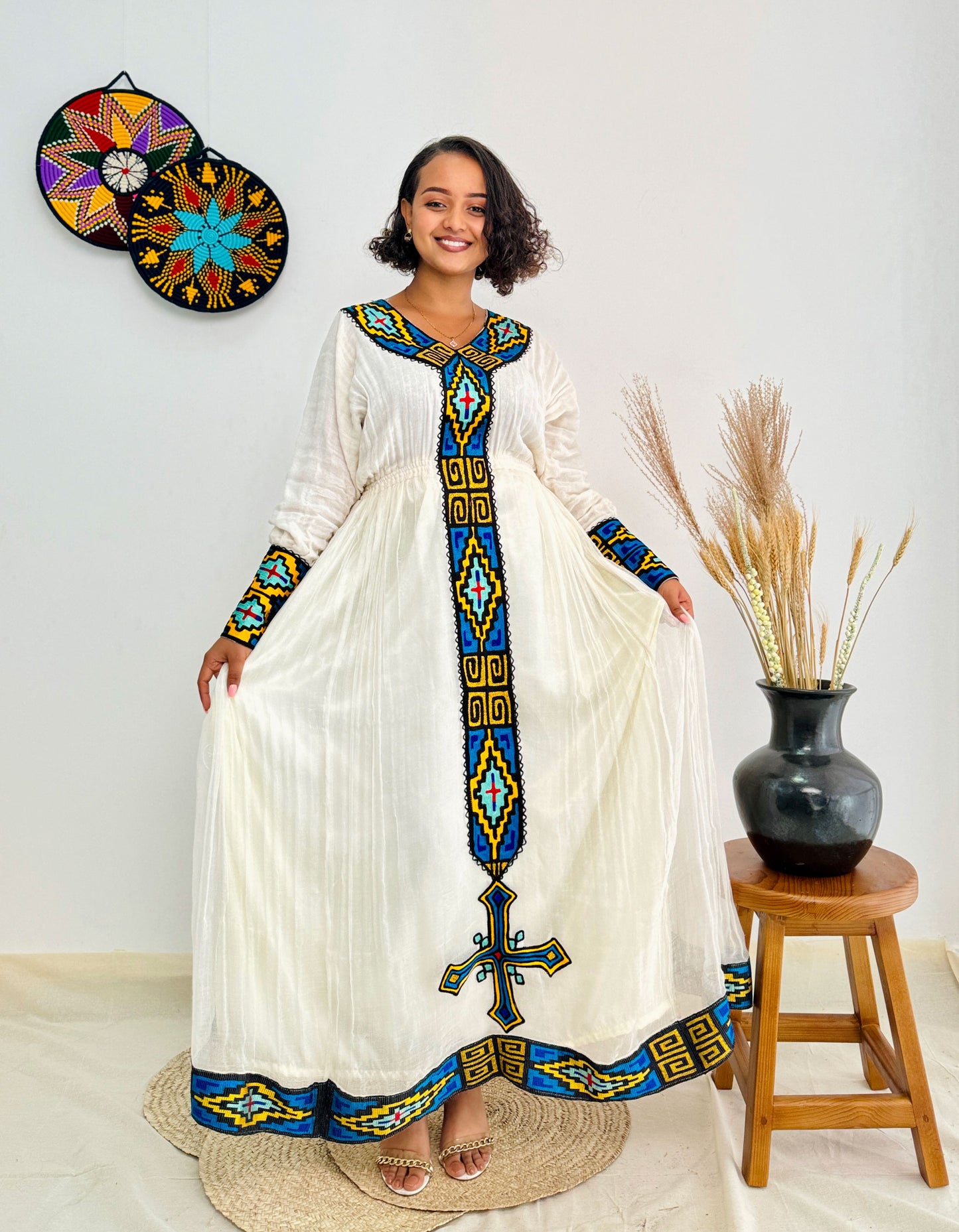 Blue Design Ethiopian Dress Vibrant Color Habesha Dress Hab26