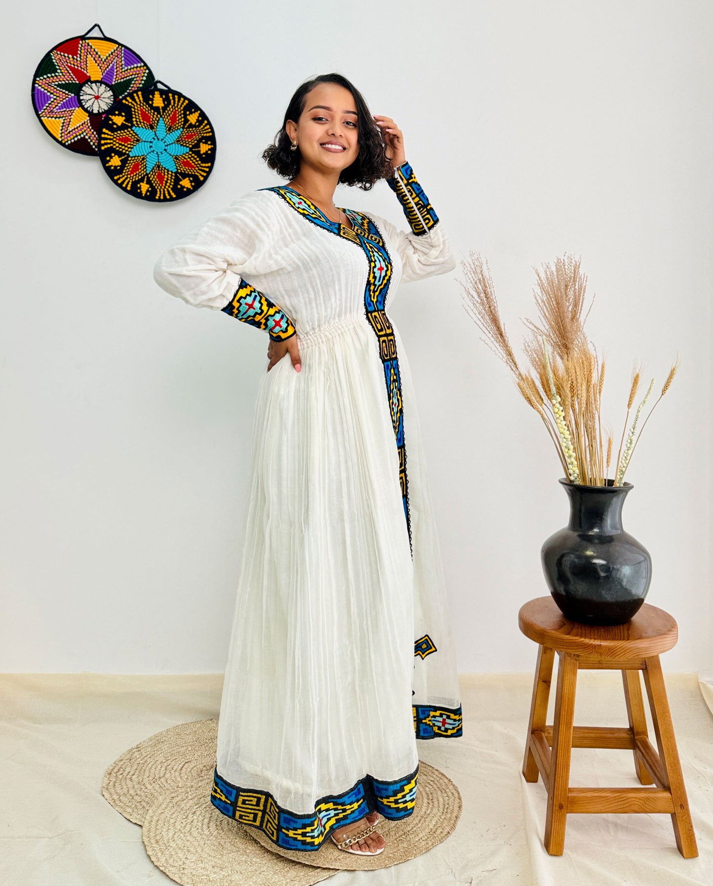 Blue Design Ethiopian Dress Vibrant Color Habesha Dress Hab26