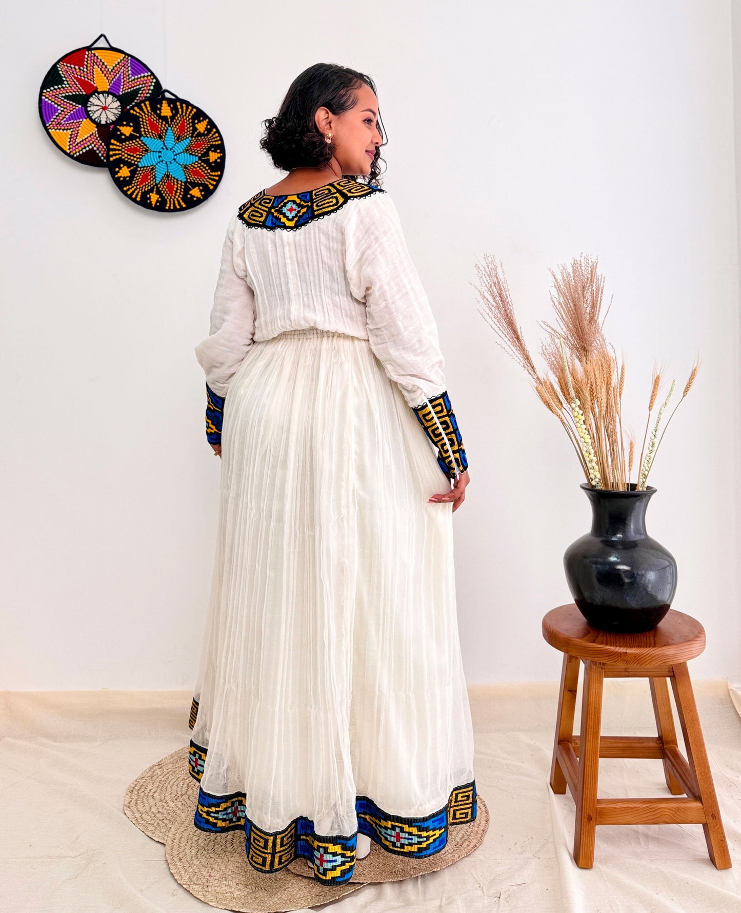 Blue Design Ethiopian Dress Vibrant Color Habesha Dress Hab26