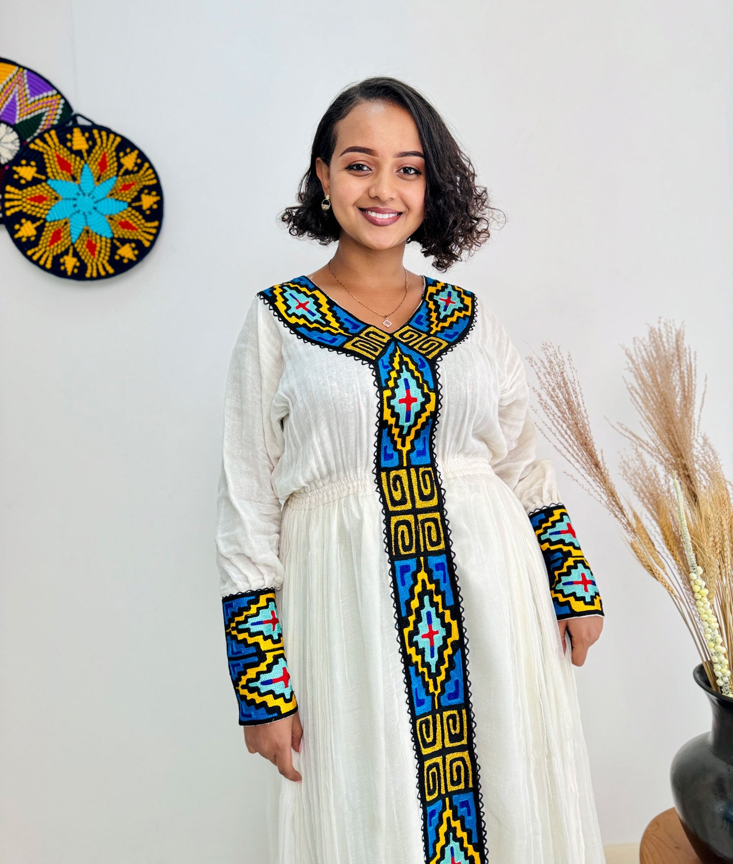 Blue Design Ethiopian Dress Vibrant Color Habesha Dress Hab26