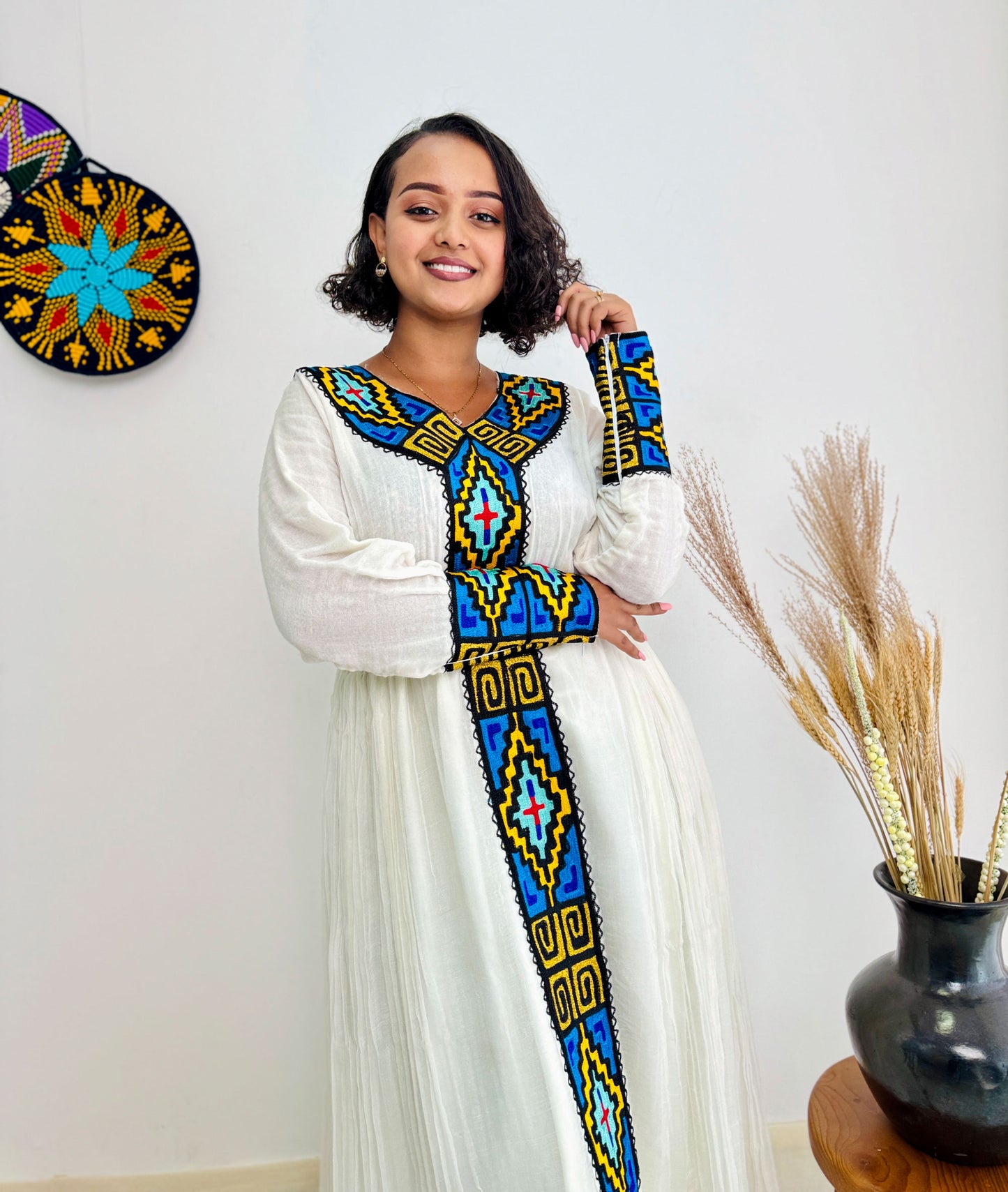 Blue Design Ethiopian Dress Vibrant Color Habesha Dress Hab26