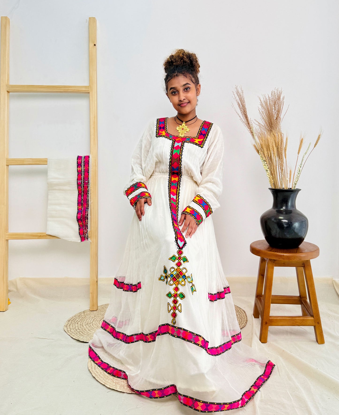 Vibrant Pink Habesha Dress