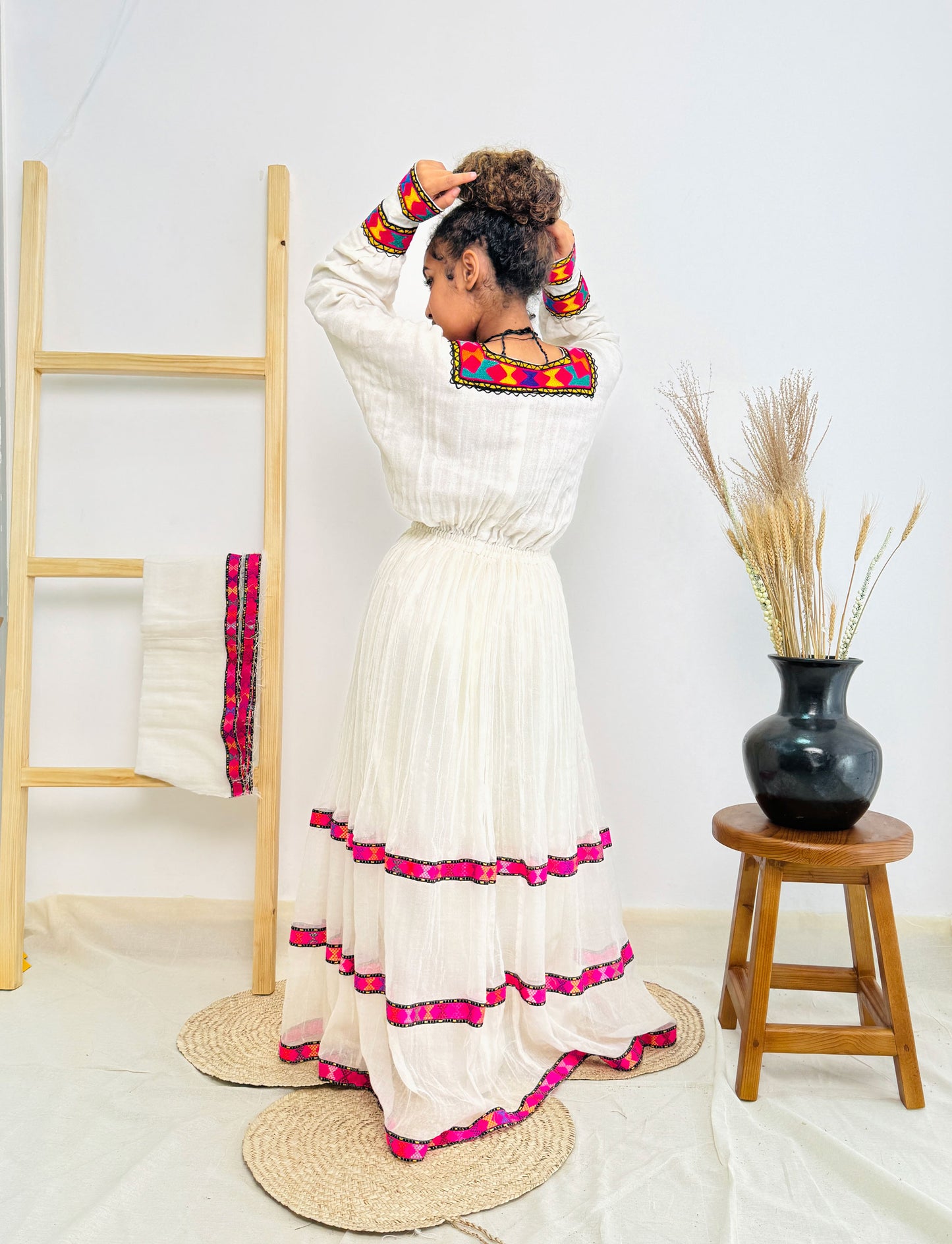 Pink Habesha Dress Colorful Patterns Ethiopian Dress Hab23