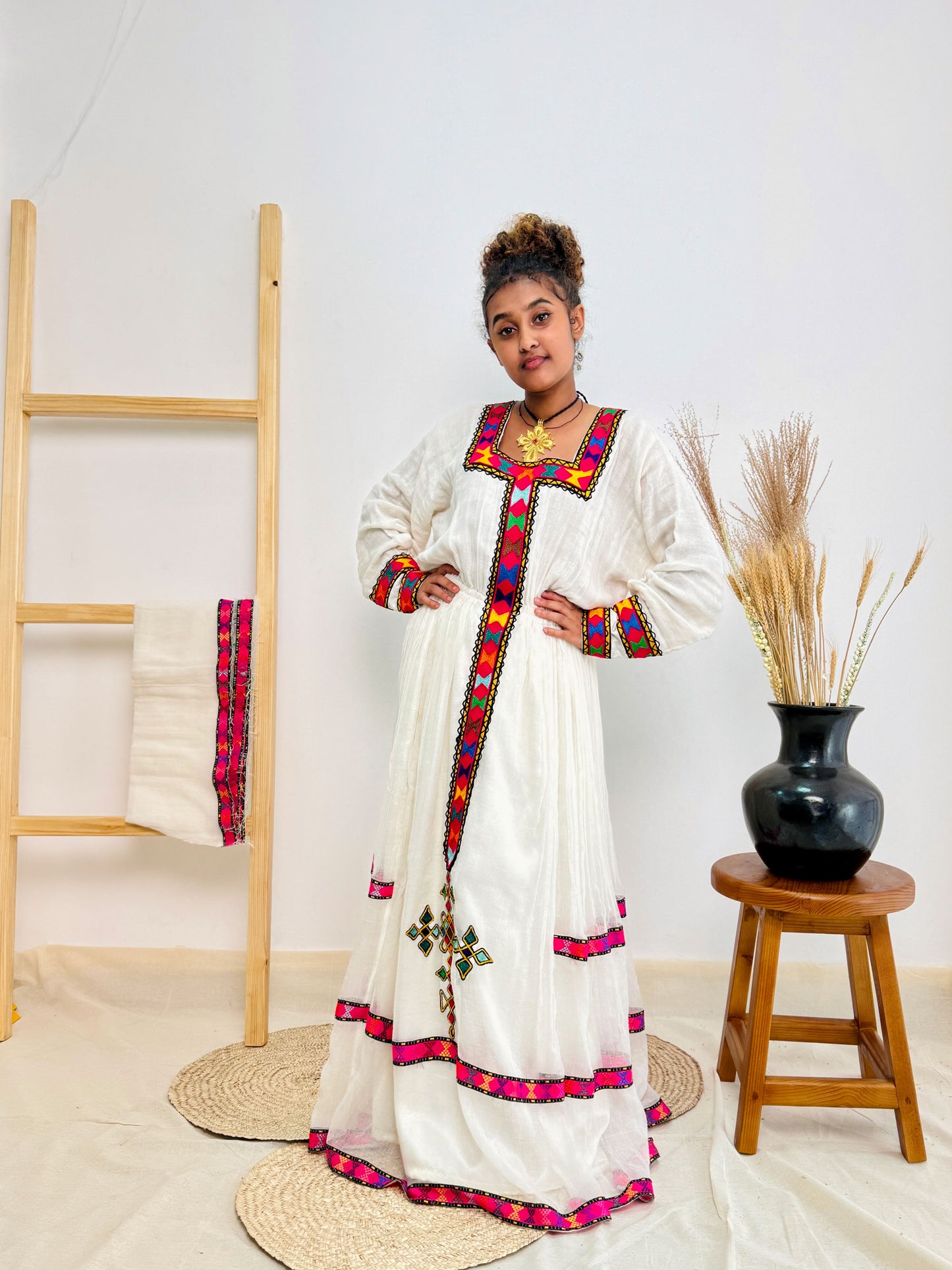 Pink Habesha Dress Colorful Patterns Ethiopian Dress Hab23