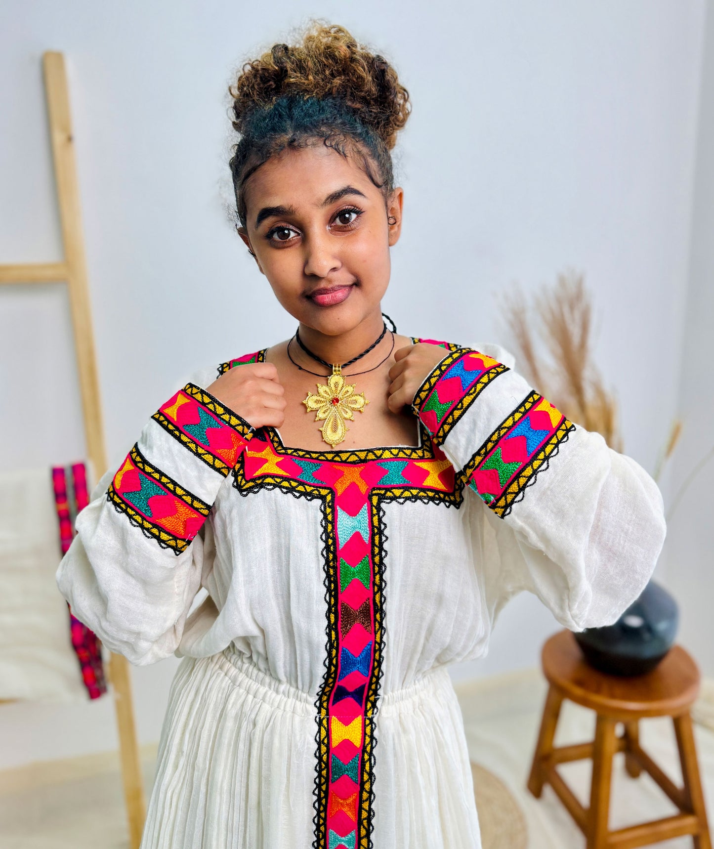 Pink Habesha Dress Colorful Patterns Ethiopian Dress Hab23