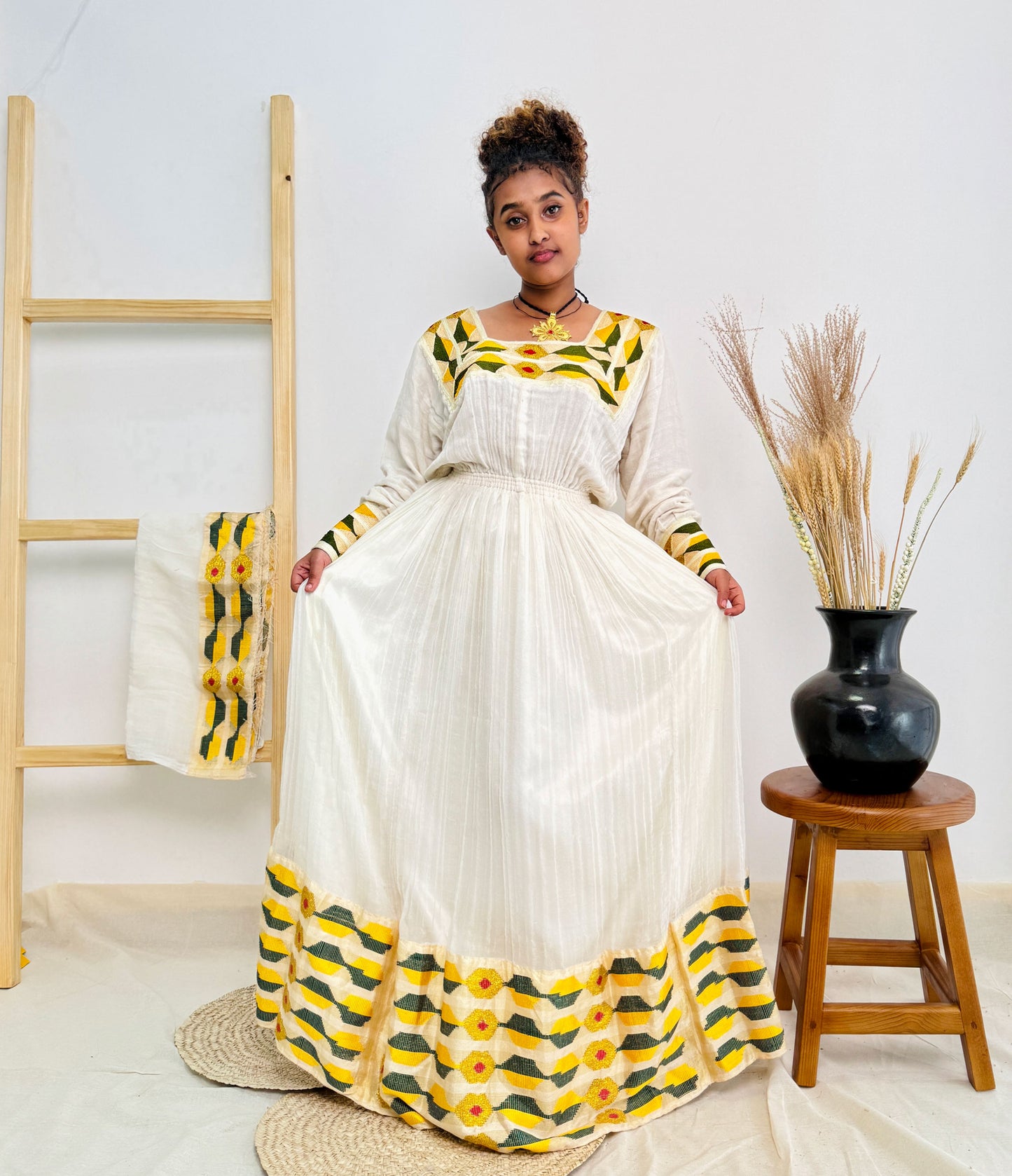 Yellow Habesha Dress Flowery Habesha Kemis Hab31