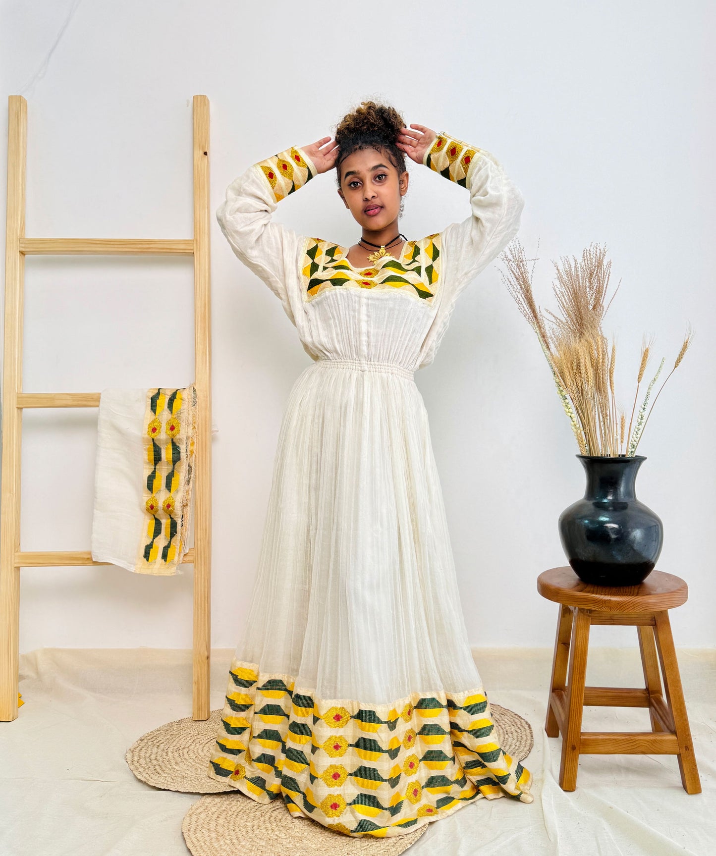 Yellow Habesha Dress Flowery Habesha Kemis Hab31