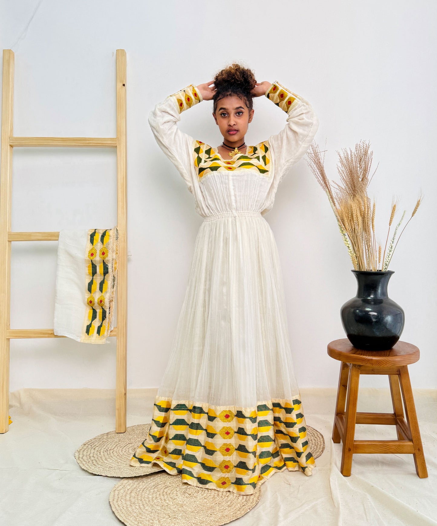 Yellow Habesha Dress Flowery Habesha Kemis Hab31