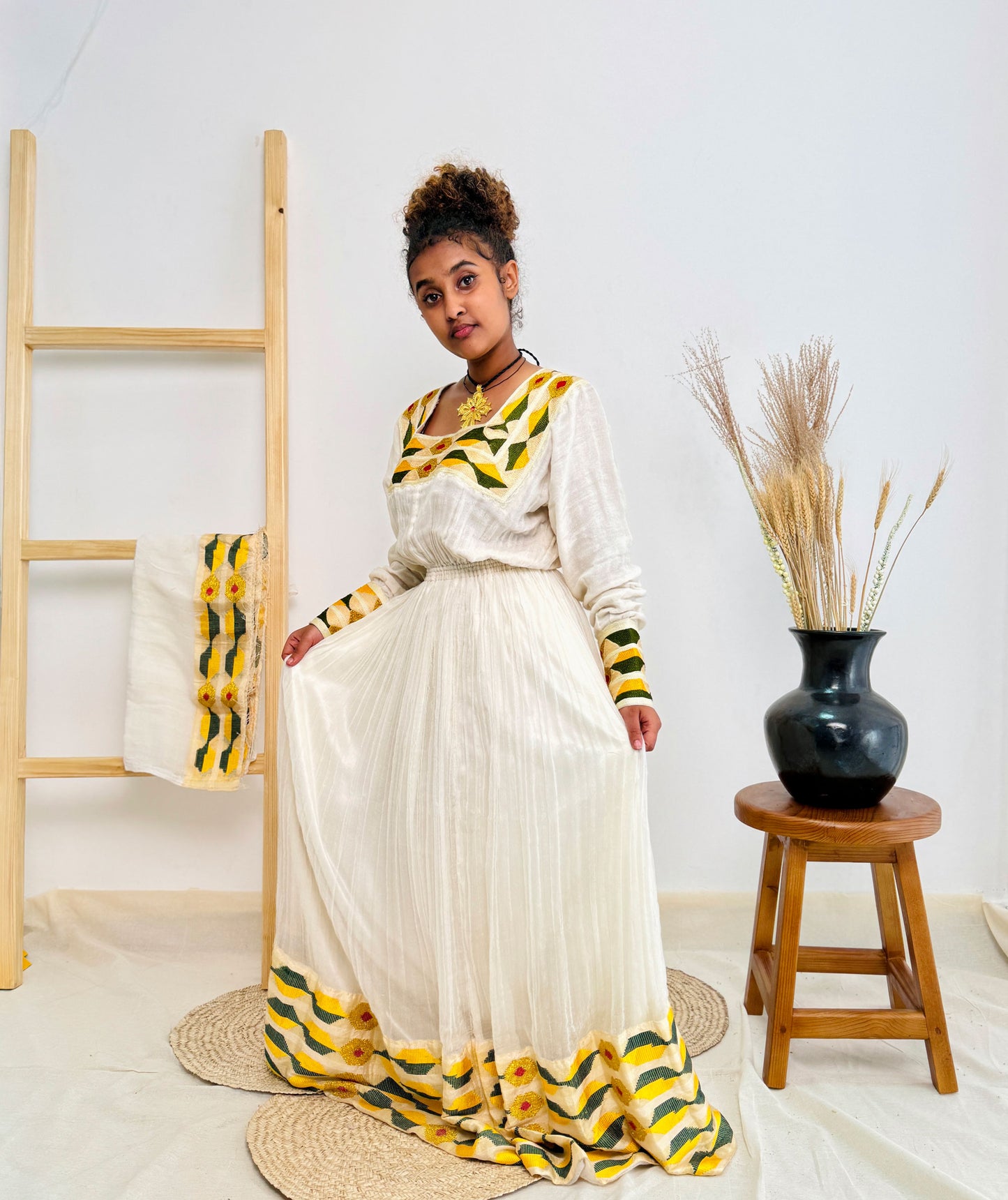 Yellow Habesha Dress Flowery Habesha Kemis Hab31