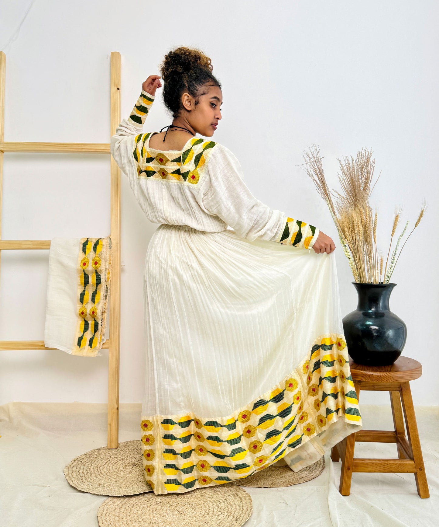 Yellow Habesha Dress Flowery Habesha Kemis Hab31