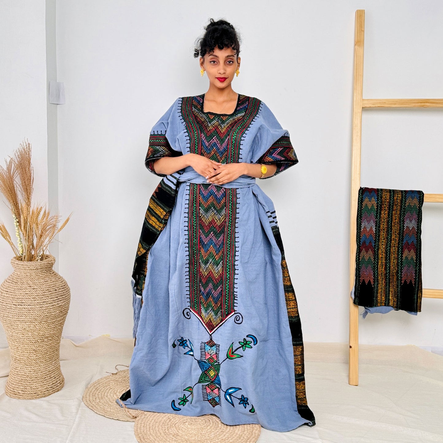 Raya Ethiopian Dress Blue Cultural Habesha Kemis Hab27