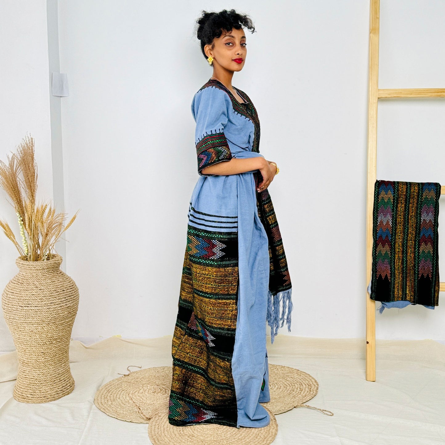 Raya Ethiopian Dress Blue Cultural Habesha Kemis Hab27