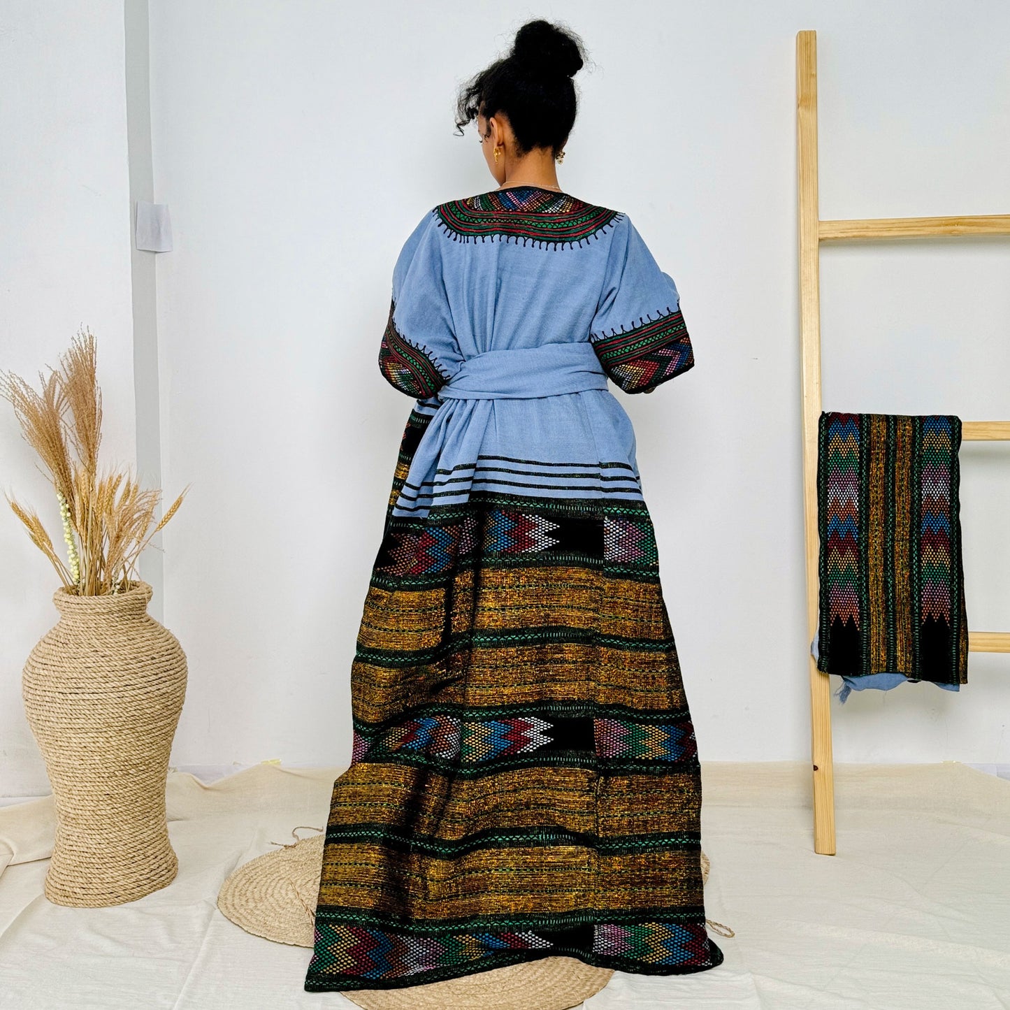 Raya Ethiopian Dress Blue Cultural Habesha Kemis Hab27