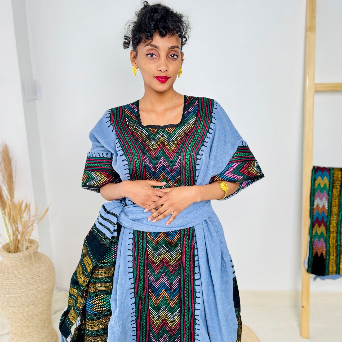 Raya Ethiopian Dress Blue Cultural Habesha Kemis Hab27