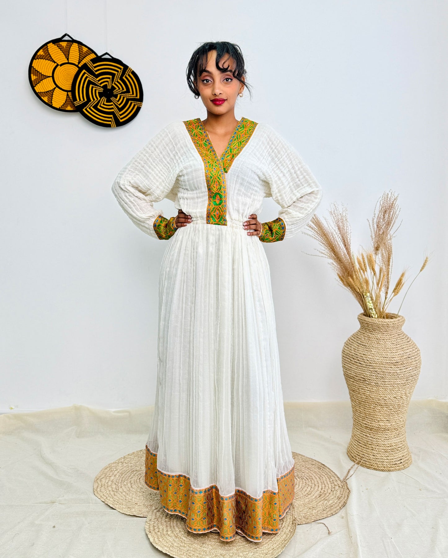 Orange Habesha Dress Green Accents Ethiopian Dress Hab32