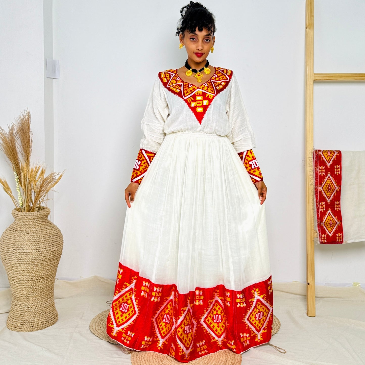 Habesha Dress  Red Habesha Kemis    Traditional Ethiopian Dress  