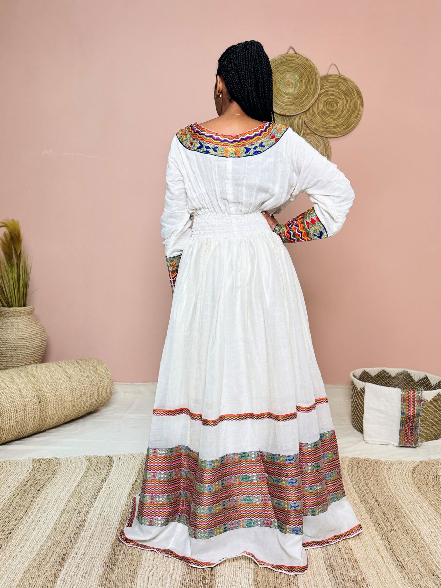 Multicolor Embroidered Habesha Kemis | Ethiopian Traditional Dress | Handcrafted Cultural Elegance Hab139