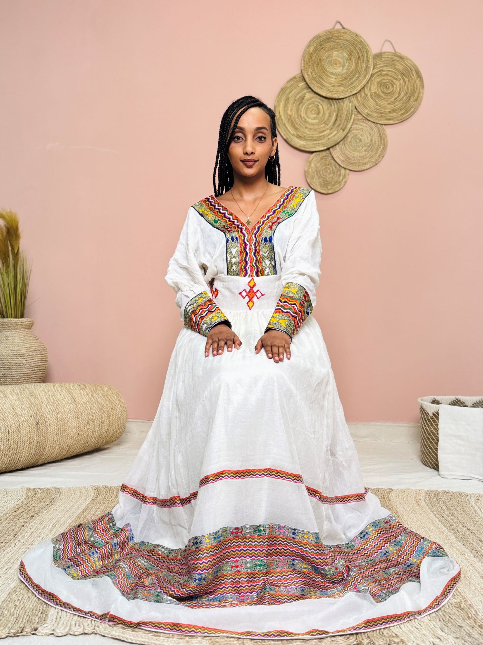Multicolor Embroidered Habesha Kemis | Handcrafted Cultural Elegance | Habesha Dress 