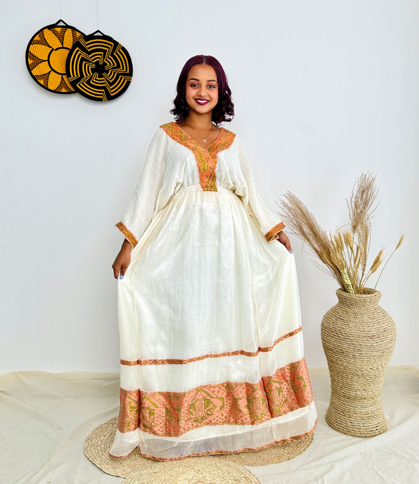 Peach Habesha Dress Modern Ethiopian Dress Hab34