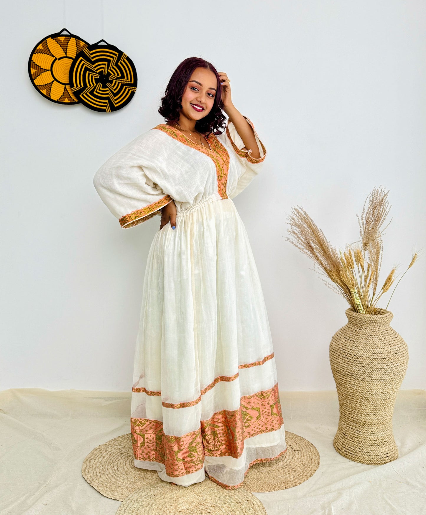 Peach Habesha Dress Modern Ethiopian Dress Hab34