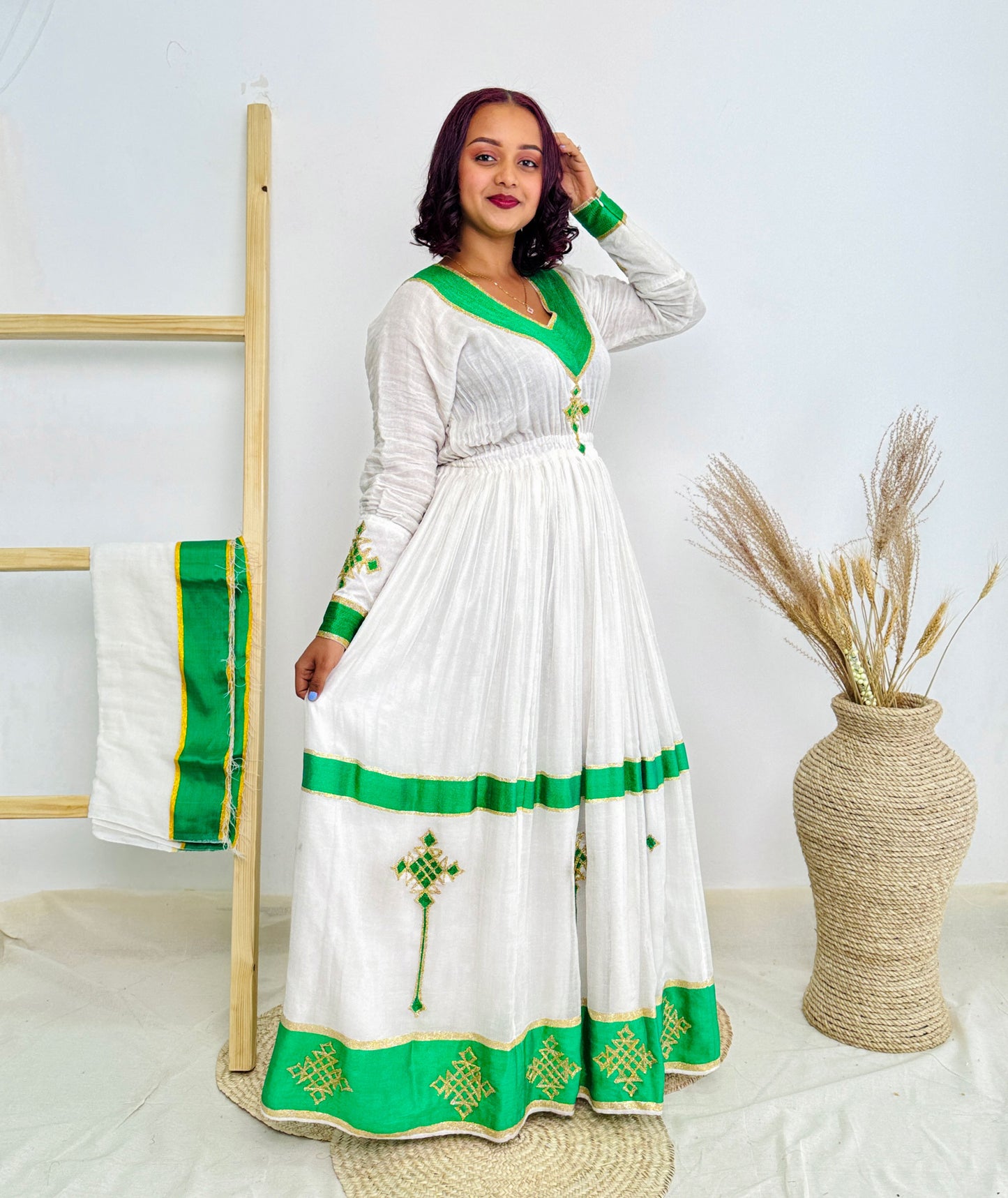 Light Green Ethiopian Dress with Contemporary Style Hab43