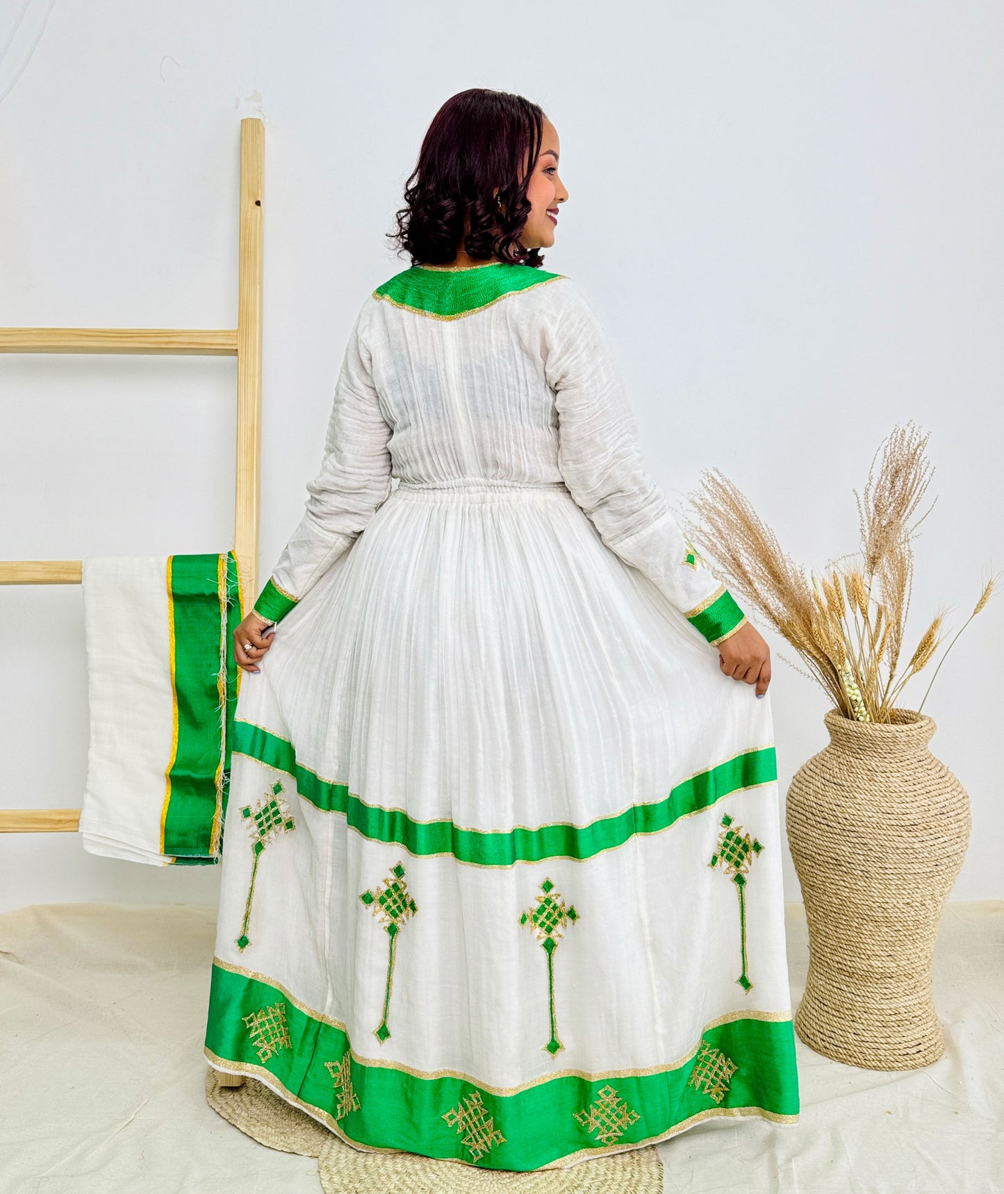 Light Green Ethiopian Dress with Contemporary Style Hab43