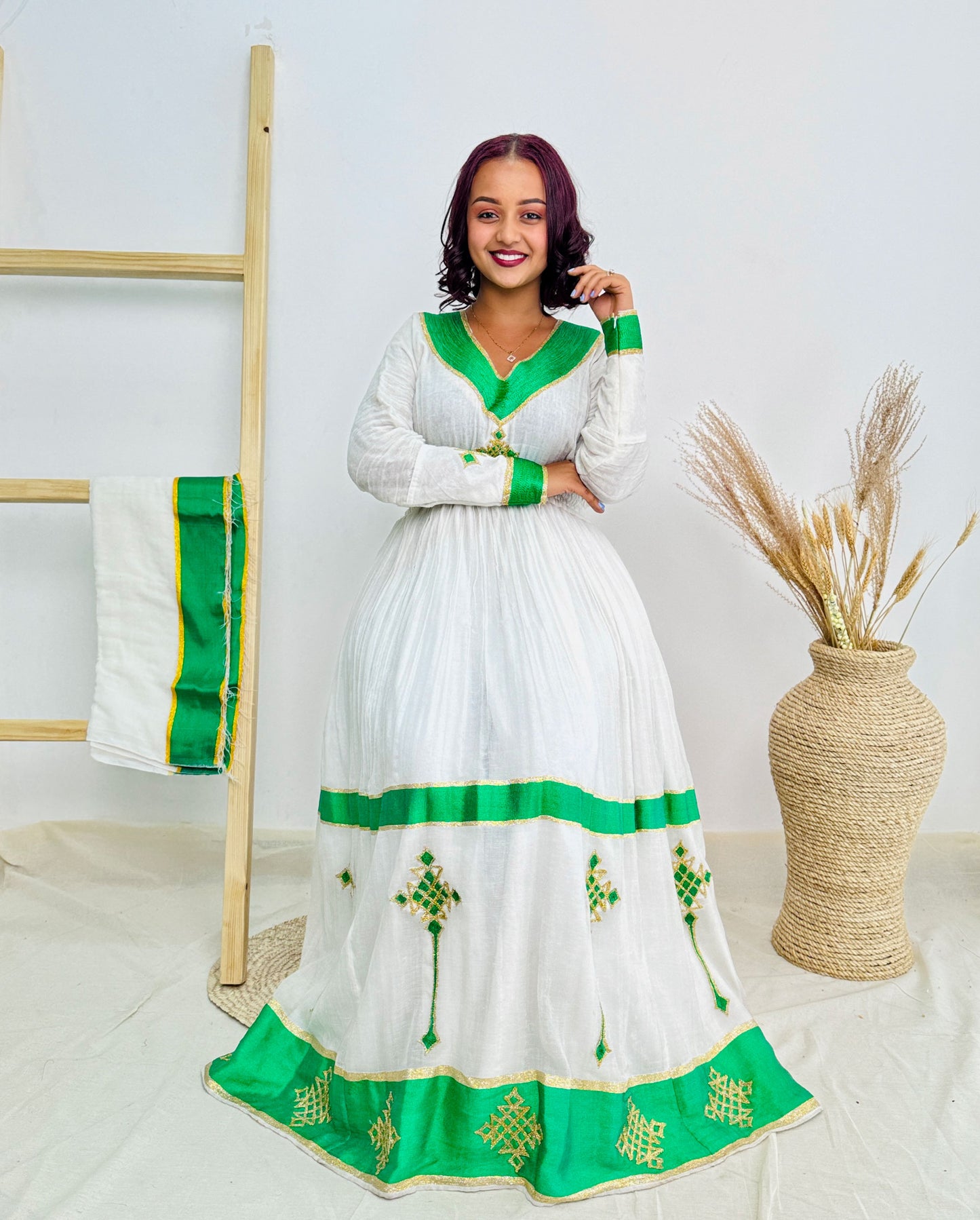 Light Green Ethiopian Dress with Contemporary Style Hab43