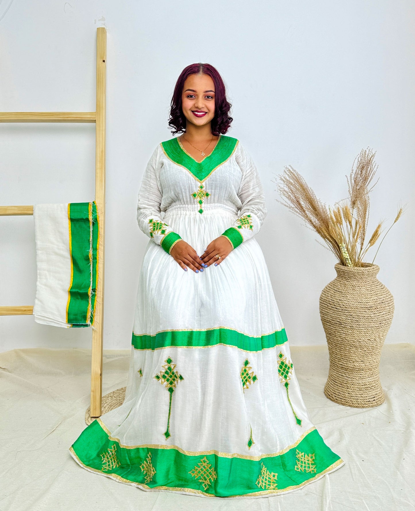 Light Green Ethiopian Dress with Contemporary Style Hab43