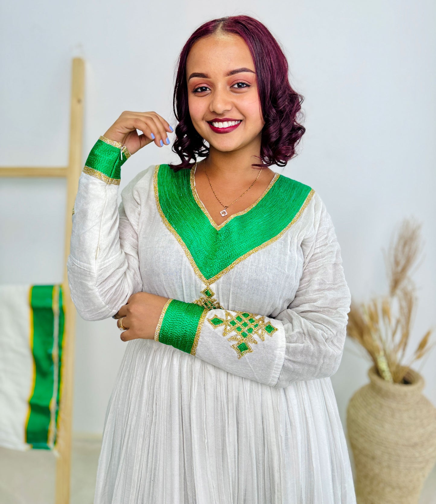 Light Green Ethiopian Dress with Contemporary Style Hab43