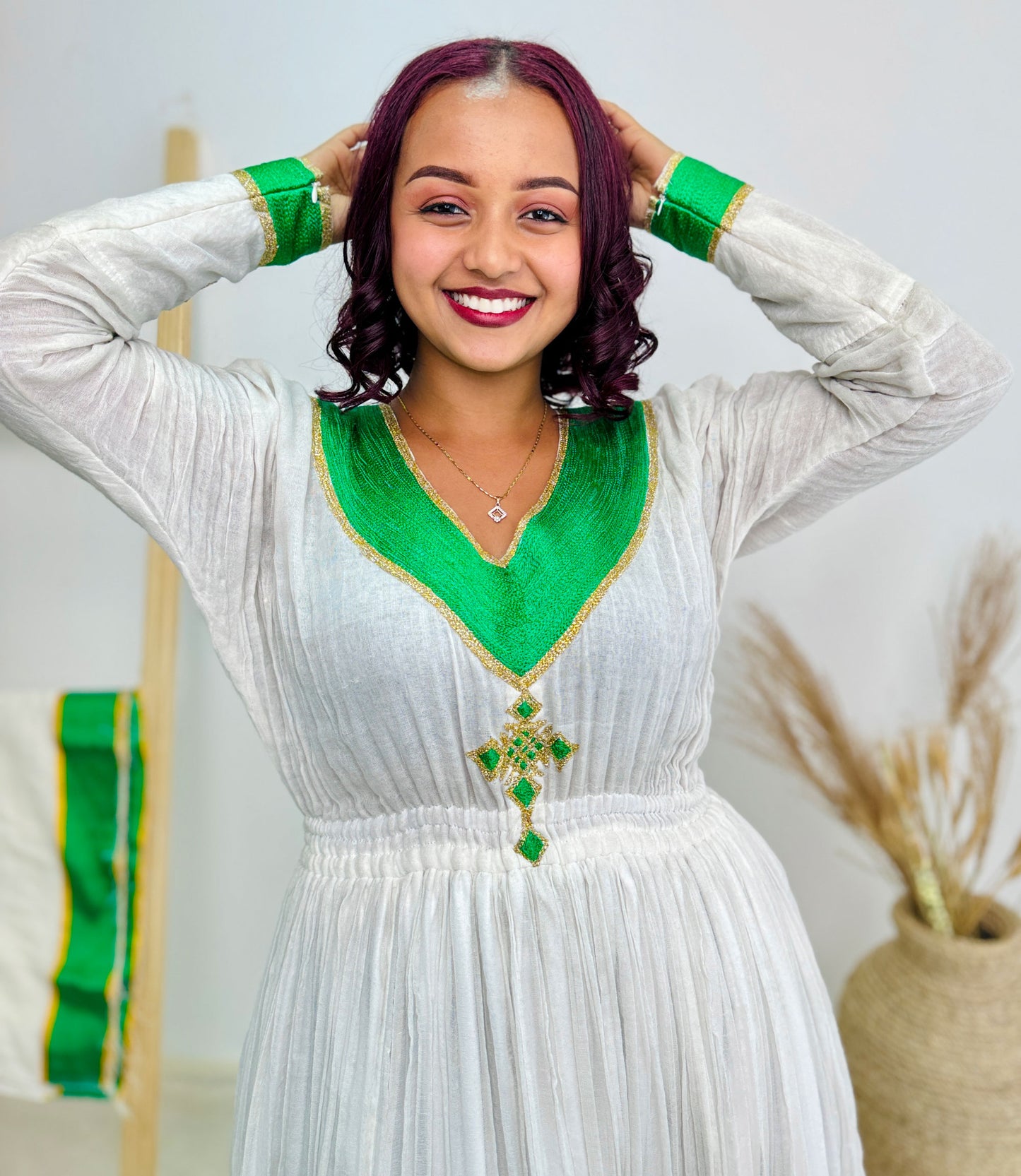 Light Green Ethiopian Dress with Contemporary Style Hab43