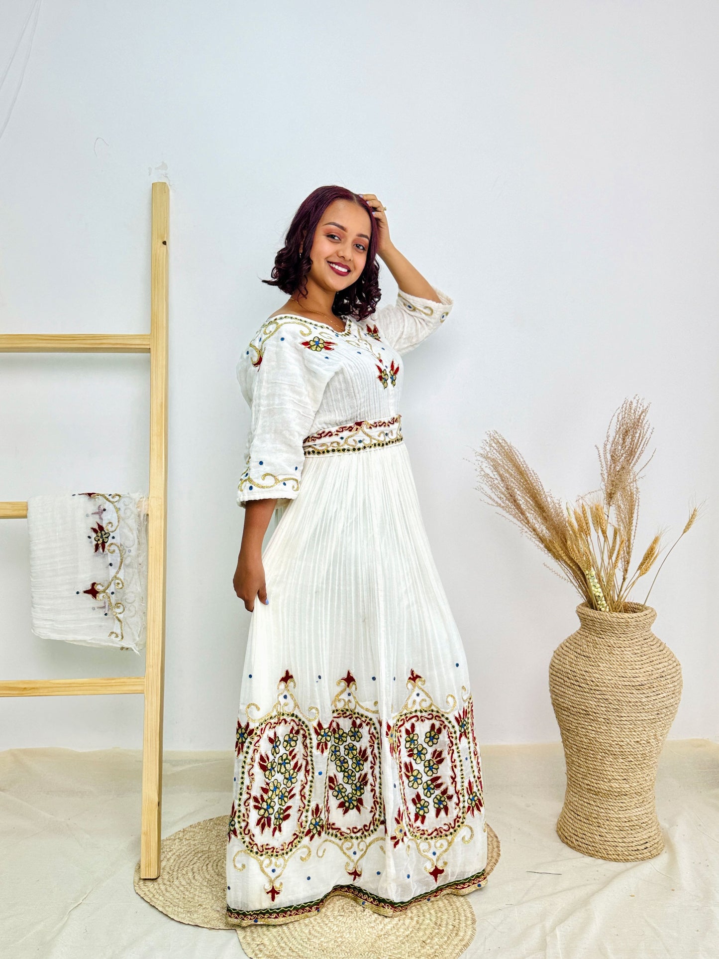 Ethiopian Dress| Red and Gold Embroidery | Festive Dress |Habesha Kemis Hab62