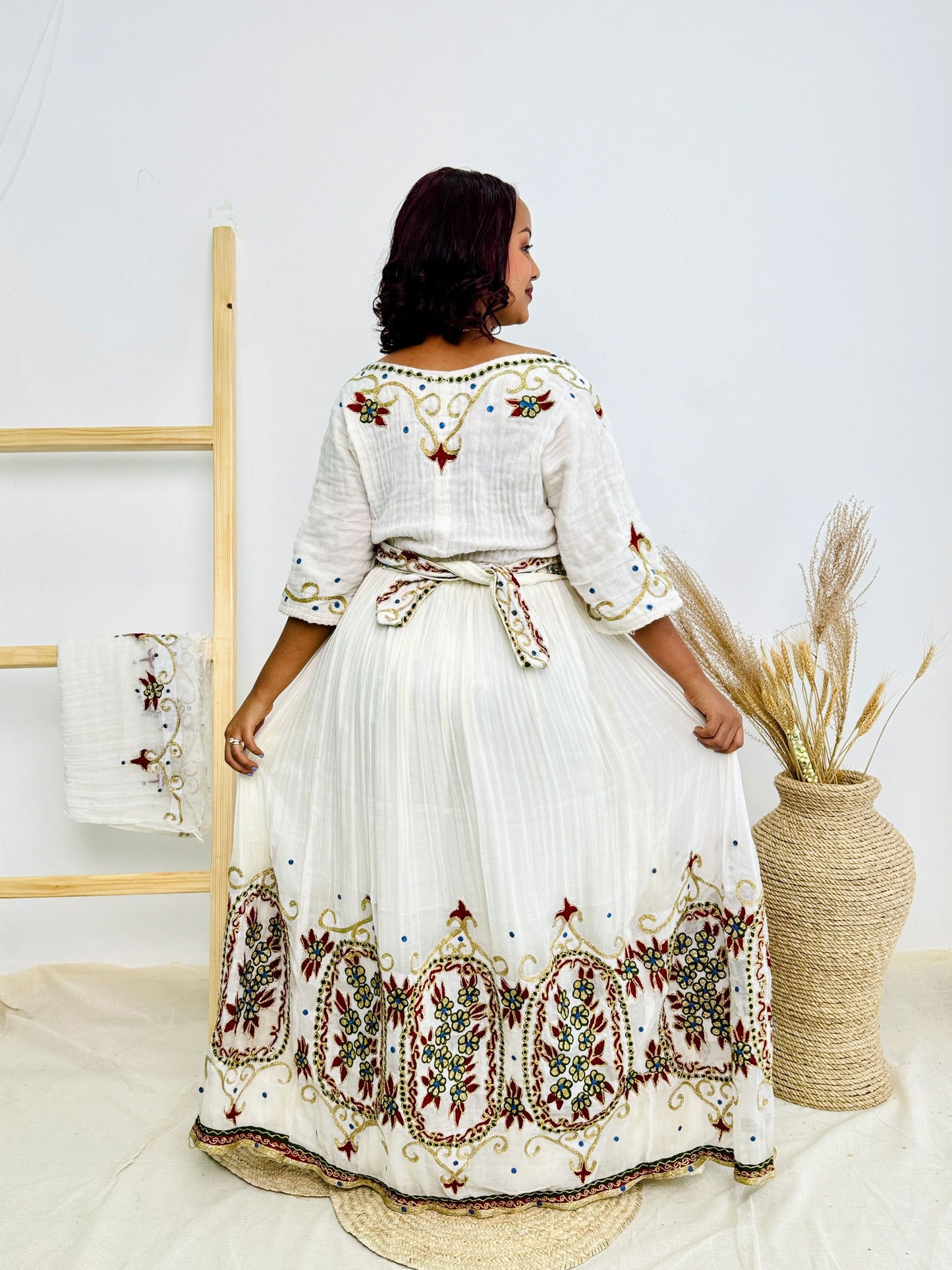 Ethiopian Dress| Red and Gold Embroidery | Festive Dress |Habesha Kemis Hab62