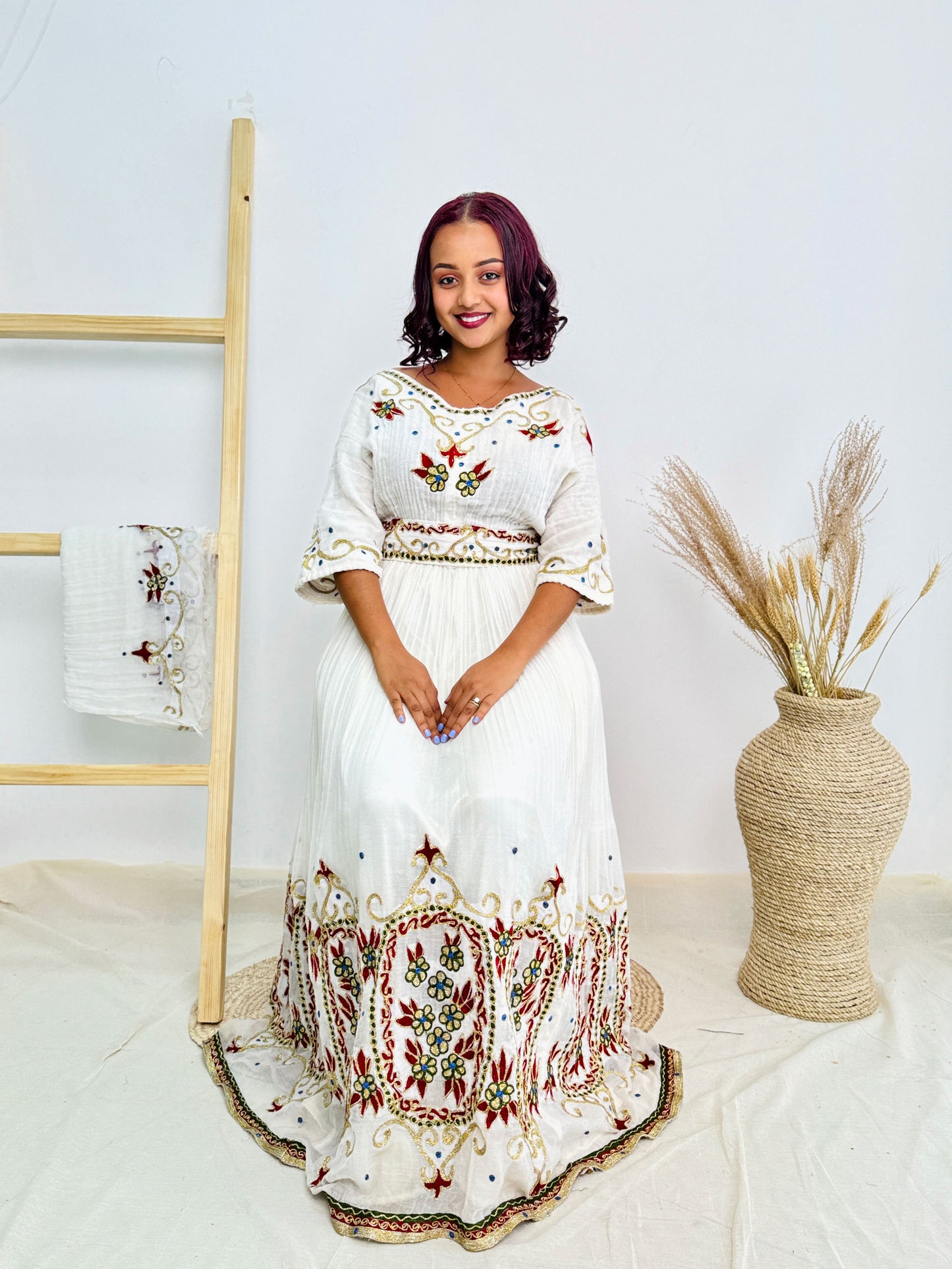 Ethiopian Dress| Red and Gold Embroidery | Festive Dress |Habesha Kemis Hab62