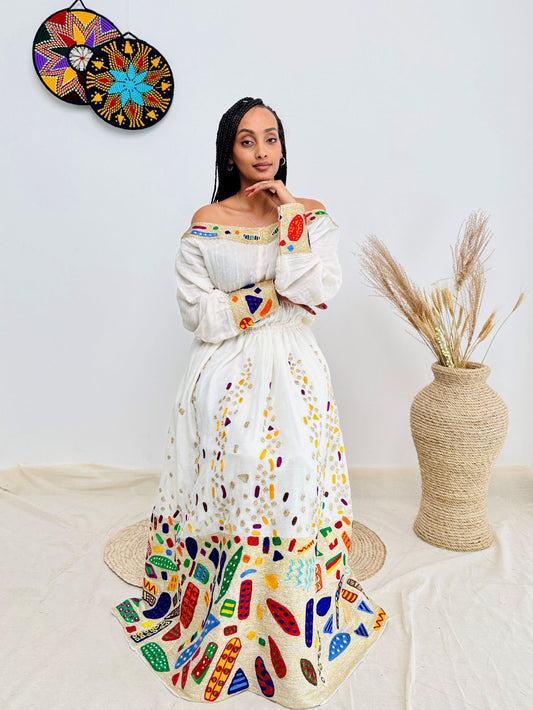 Elegant Ethiopian Kemis | Festive Habesha Dress | Vibrant Diamond Embroidery | Handmade Ethiopian Kemis Hab203