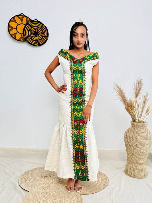Ethiopian Cultural Dress | Sleeveless Habesha Kemis | Elegant Floor-Length Cut 