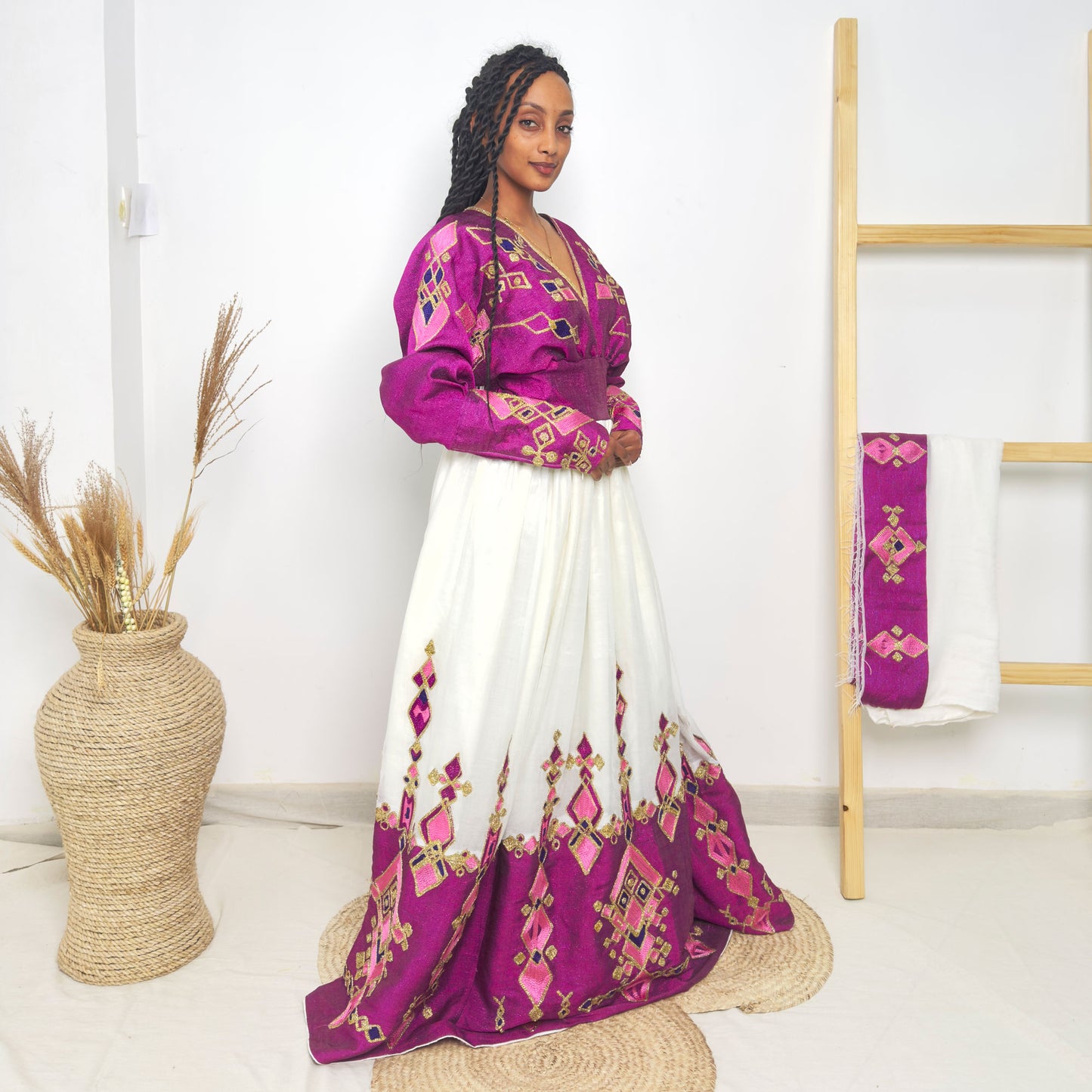 Habesha Kemis | Vibrant Purple Embroidery | Habesha Wedding Dress  | Handcrafted Elegance Hab63