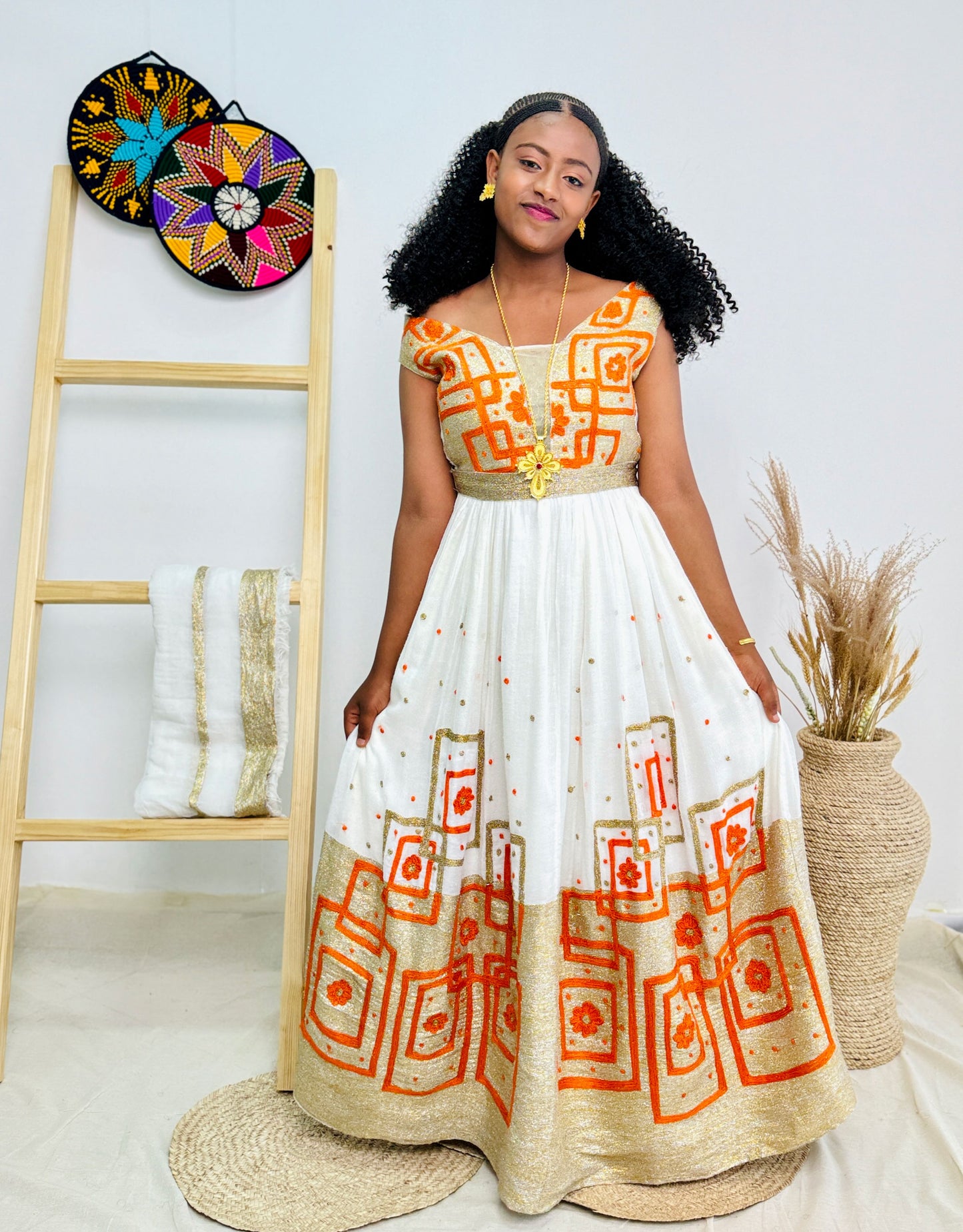 Elegant Orange Wedding Habesha Dress