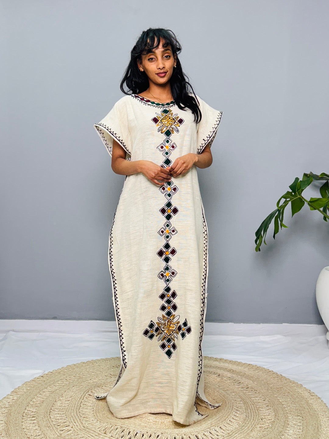 Traditional Ethiopian Habesha Dress | Handwoven Cotton | Minimal Embroidery | Loose Fit Gown | Handmade Cultural Attire Hab191