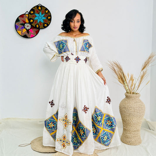 Habesha Dress | Elegant Full-Sleeve Design |Habesha Events Dress | Handwoven Cotton Hab61