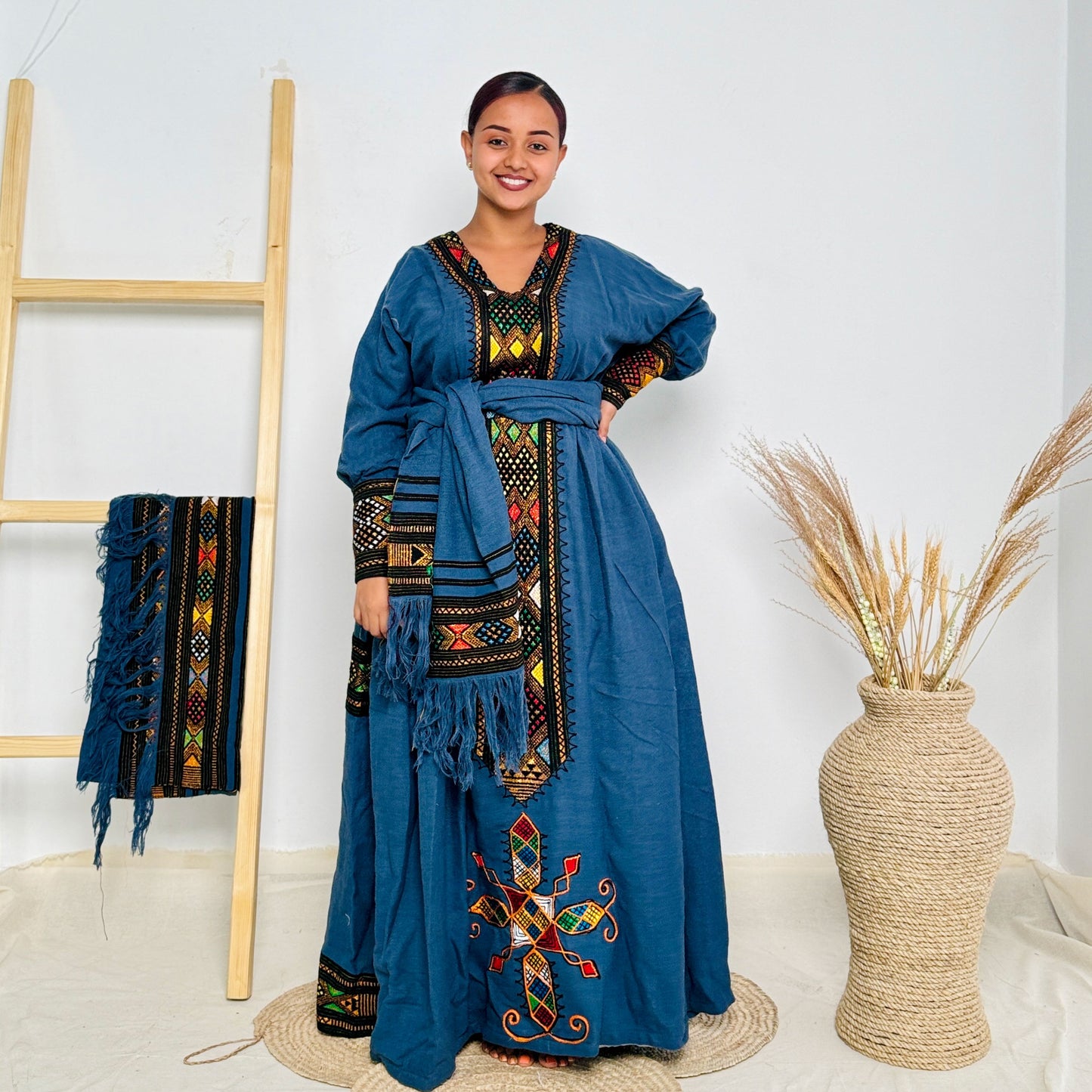 Dark Blue Raya Cultural Dress Habesha Kemis Hab48