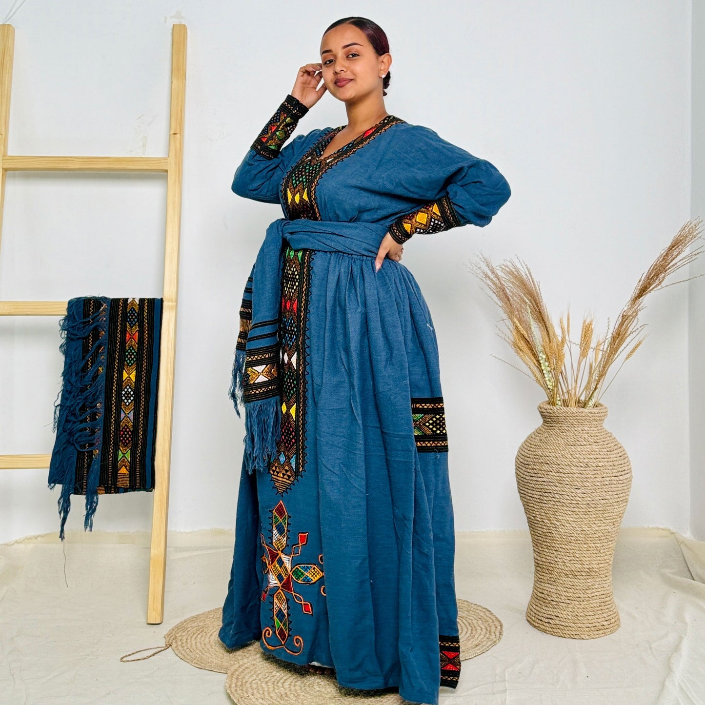 Dark Blue Raya Cultural Dress Habesha Kemis Hab48